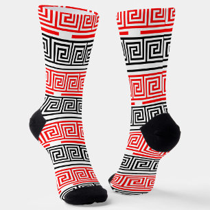 Rood Wit Zwart Grieks Key Fret Patroon Ontwerp Sokken