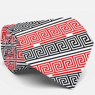 Rood Wit Zwart Grieks Key Fret Patroon Ontwerp Stropdas