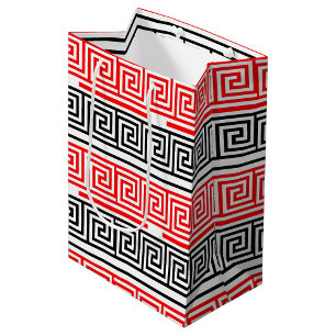 Rood Wit Zwart Grieks Sleutel Fret Patroon Ontwerp Medium Cadeauzakje