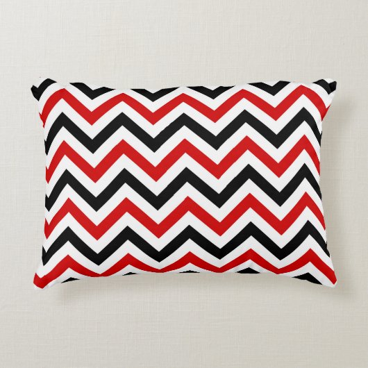 Rood, Wit, Zwart Groot Chevron ZigZag Patroon Accent Kussen (Voorkant)