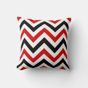 Rood, Wit, Zwart Groot Chevron ZigZag Patroon Kussen