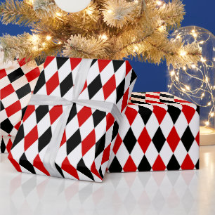 Rood Wit Zwart Harlekijn Diamant Patroon Cadeaupapier