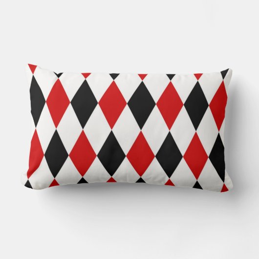 Rood Wit Zwart Harlekijn Diamant Patroon Kussen (Voorkant)