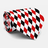 Rood Wit Zwart Harlekijn Diamant Patroon Stropdas (Opgerold)