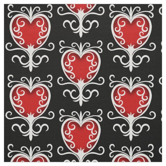 Rood wit zwart hartpatroon stof (Swatch)