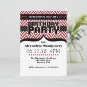 Rood Wit Zwart Herringbone Verjaardag Uitnodigen Kaart (Staand voorkant)