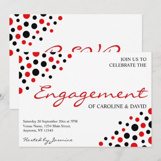 Rood Wit Zwart Informele Engagement Party Kaart (Voorkant / Achterkant)