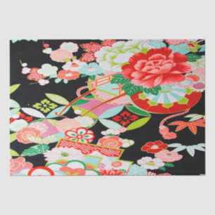 Rood Wit Zwart Japans Kimono Bloemen Decoupage Tissuepapier