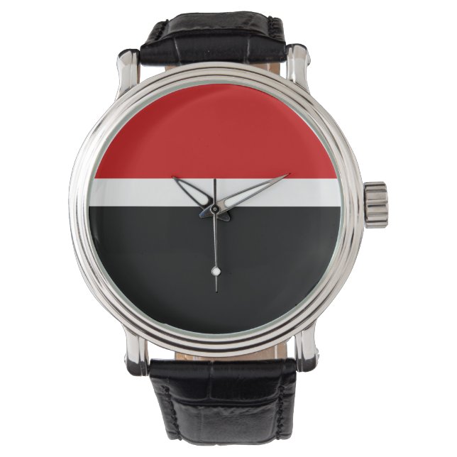 Rood Wit Zwart Kleur Block Style Design Horloge (Voorkant)