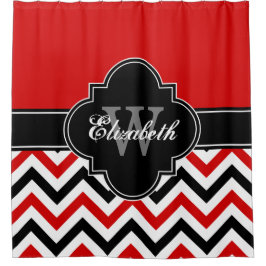 Rood Wit Zwart LG Chevron 1ICBR Naam Monogram Douchegordijn