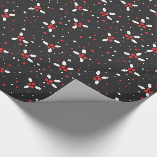 Rood wit zwart Mistletoe Stars feestelijke kerst Cadeaupapier (Hoek)