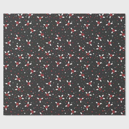 Rood wit zwart Mistletoe Stars feestelijke kerst Cadeaupapier (Vlak)