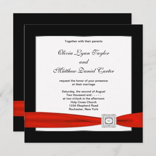 Rood Wit Zwart Rood Zwart Zwart Trouwen Kaart (Voorkant / Achterkant)
