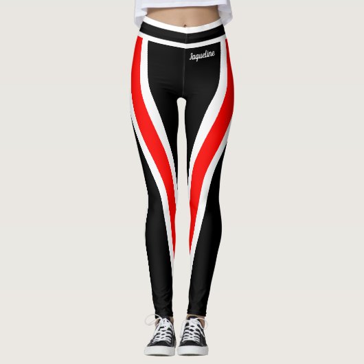 Rood Wit Zwart Squad Leggings (Voorkant)