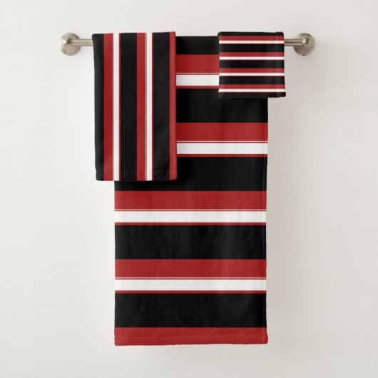 Rood Wit Zwart Strepen Chic Streep Bad Handdoek (Insitu)