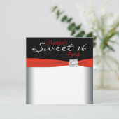 Rood Wit Zwart Sweet 16 Verjaardagsfeest Kaart (Staand voorkant)