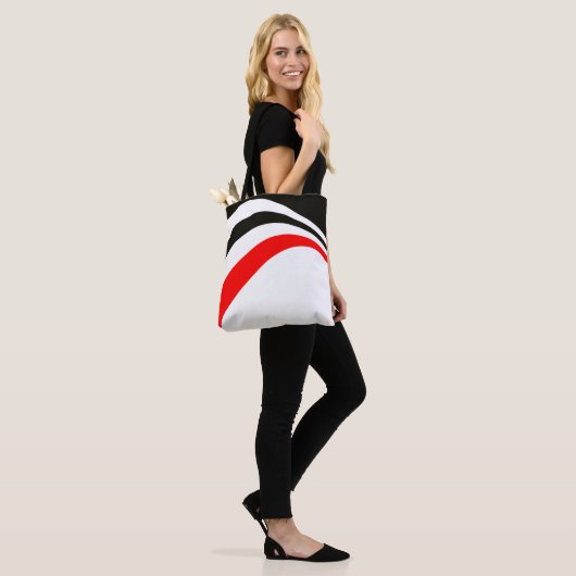 Rood wit zwart trend moderne strepen tote bag (Op model)