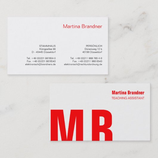 Rood, wit, zwart visitekaartje (Voorkant / Achterkant)