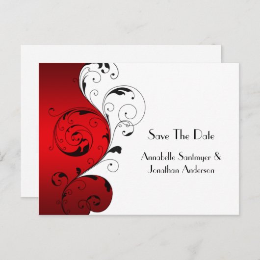 Rood wit zwart wervelingen Bewaar de datum Aankondigingskaart (Voorkant / Achterkant)
