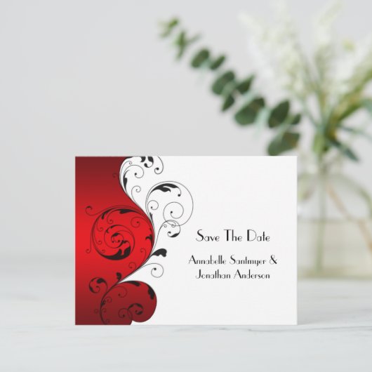 Rood wit zwart wervelingen Bewaar de datum Aankondigingskaart (Staand voorkant)