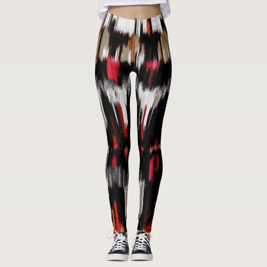 Rood Wit Zwart Wit Abstract Schilderen Leggings (Voorkant)