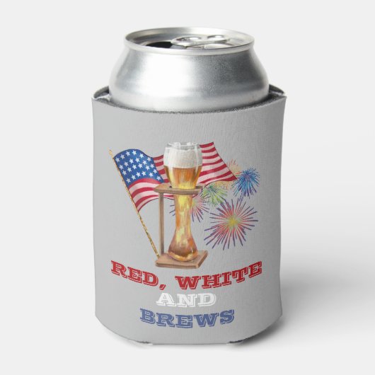 Rood-witblauw Brews Beer 4 juli Blikjeskoeler (Blikje Voorkant)