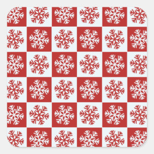 Rood-witdambord sneeuwvlokken stickers