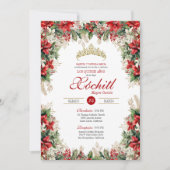 Rood witgoud Vakantie Bloemen Winter Quinceañera Kaart (Voorkant)