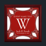 Rood-witje Jubileum-cadeaudoos Cadeaudoosje<br><div class="desc">Unieke en stijlvolle, fractale rode rand grenst aan wit - Uitzonderlijk en elegant aangepast verloving, Jubileum of cadeau. Personaliseer je met namen, verjaardagsdatum en monogram of nummers - gemaakt in een prachtige, houten cadeaudoos om rimpetten en juwelen te bewaren voor je speciale keepsakes. Maakt een geweldig cadeau - vul de...</div>