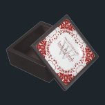 Rood-witje Jubileum Kleine cadeaudoos Premium Decoratie Doosje<br><div class="desc">kacheldoos met magnetized cover, ontworpen in een frataal ontwerp van de kant van de rand, in prachtige rode en witte kleuren. Pas het monogram aan met initiaal en naam - of verander het in om het even welke tekst en lay-out u wilt. Maakt een prachtig cadeau - vul de doos...</div>