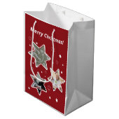 Rood & Witte aangepaste fotosterren Kerstmis Medium Cadeauzakje (Voorkant Gekanteld)