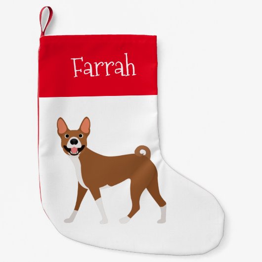 Rood Witte Basenji Gepersonaliseerd Kleine Kerstsok (Voorkant)
