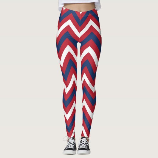Rood, witte blauwe Chevron Leggings (Voorkant)