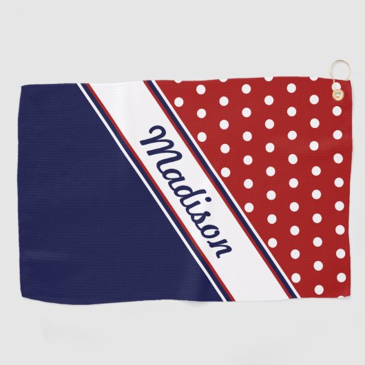 Rood-witte blauwe poly-monogram vrouwen golfhanddoek (Horizontaal)