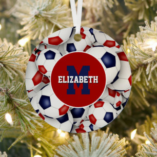 rood - witte blauwe sport gepersonaliseerd voetbal metalen ornament