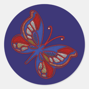 Rood-witte blauwe vlinderblauw-ronde Stickers