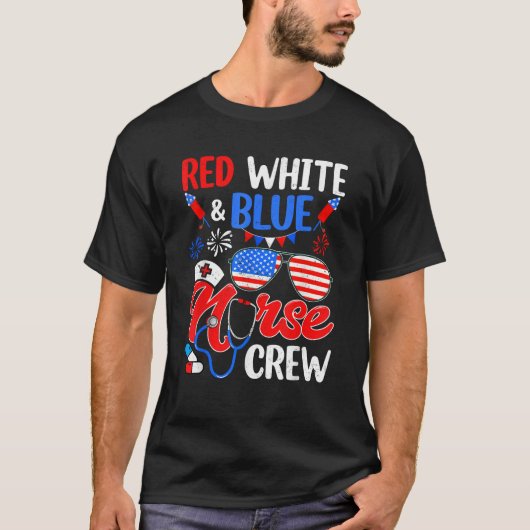 Rood-witte blauwe zure zonnebril op 4 juli t-shirt (Voorkant)