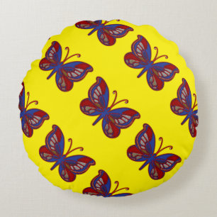 Rood-witte blauwvlindergele ronde piloot rond kussen