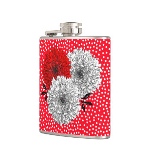  rood-witte bloemen en poka-puntenontwerp heupfles