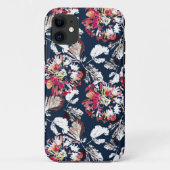 Rood, witte bloemen op blauw. Case-Mate iPhone case (Achterkant)