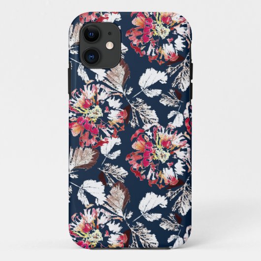 Rood, witte bloemen op blauw. Case-Mate iPhone case (Achterkant)