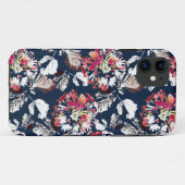 Rood, witte bloemen op blauw. Case-Mate iPhone case (Achterkant (horizontaal))