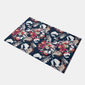 Rood, witte bloemen op blauw. deurmat (Schuin)