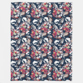 Rood, witte bloemen op blauw. fleece deken (Voorkant)