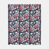 Rood, witte bloemen op blauw. fleece deken (Voorkant)