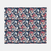Rood, witte bloemen op blauw. fleece deken (Voorkant (Horizontaal))