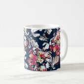 Rood, witte bloemen op blauw. koffiemok (Voorkant rechts)