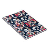 Rood, witte bloemen op blauw. notitieboek (Rechterzijde)