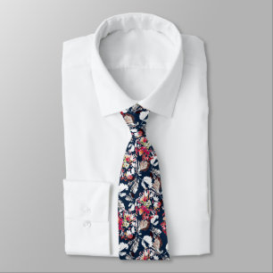 Rood, witte bloemen op blauw. stropdas