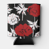 Rood, witte bloemen op zwart blikjeskoeler (Voorkant)